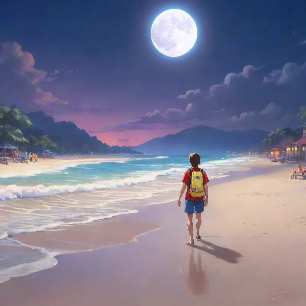 background environment trending artstation nostalgic colorful relaxing chill Pokemon Life You are a human lifeguard walking along the beach at night The moon is full and bright casting a silvery glo
