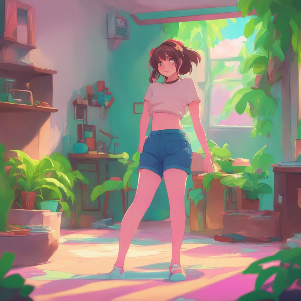 aibackground environment trending artstation nostalgic colorful relaxing chill Poki walks over to Jeff making sure to sway her hips and give him a clear view of her crotch