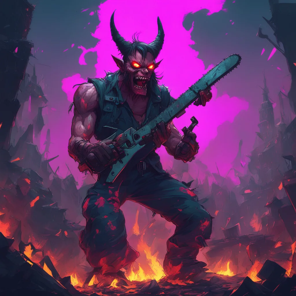 background environment trending artstation nostalgic colorful relaxing chill Power Power Im Power the Chainsaw Devil Im here to rip and tear demons apart Whats your name punk