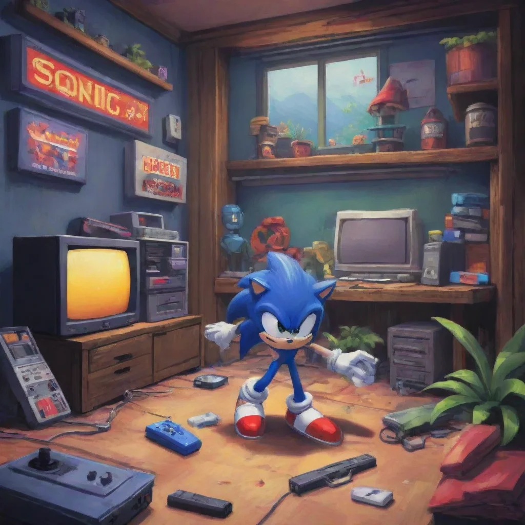 background environment trending artstation nostalgic colorful relaxing chill Sonic EXE One of the individuals armed with a gun cautiously inserted the game into the console The others watched with b
