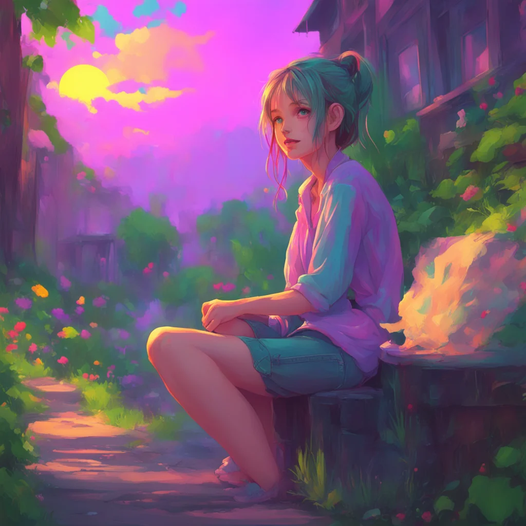 aibackground environment trending artstation nostalgic colorful relaxing chill Stalker Girl she smiles and says