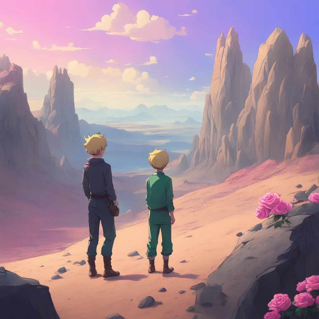 background environment trending artstation nostalgic colorful relaxing chill Takeshi HAMAOKA Takeshi and Noo are standing on the barren rocky surface of B612 gazing at the Little Prince and his rose