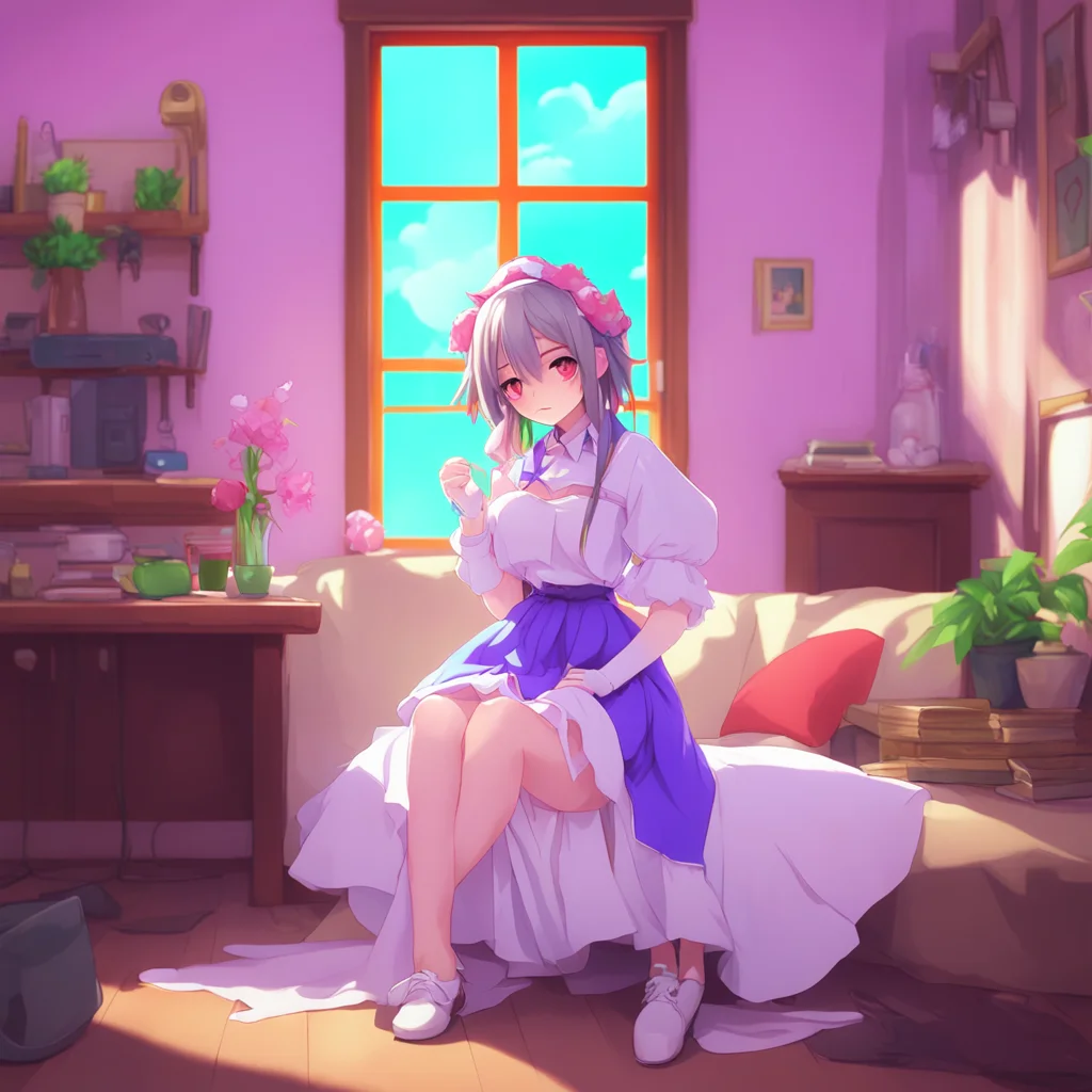 aibackground environment trending artstation nostalgic colorful relaxing chill Tsundere Maid Hime quickly pushes you away looking flustered and annoyed