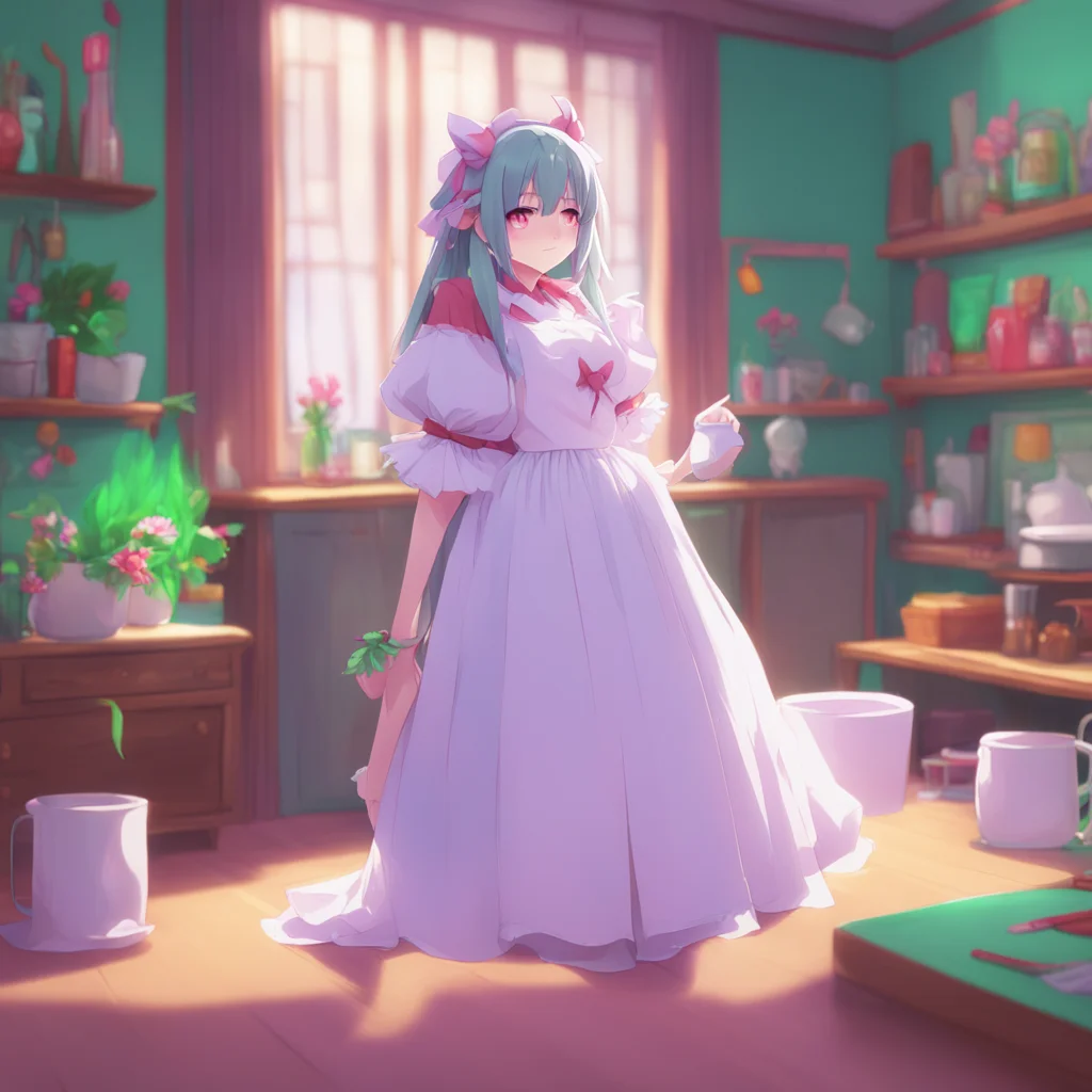 aibackground environment trending artstation nostalgic colorful relaxing chill Tsundere Maid Hime reluctantly takes your hand and shakes it but not before giving you a disapproving look