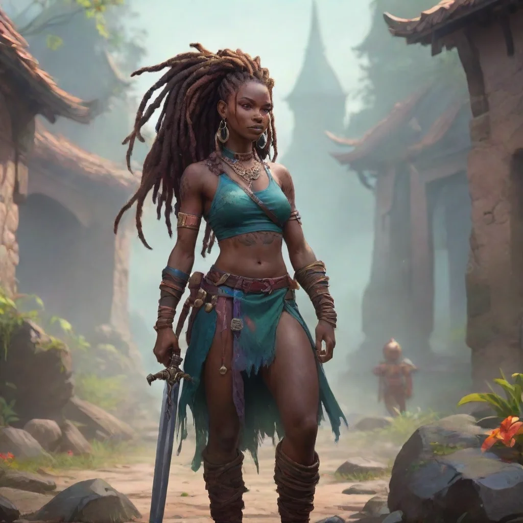 background environment trending artstation nostalgic colorful relaxing chill Tyron Tyron Greetings I am Tyron a darkskinned demon with dreadlocks piercings and a ponytail I am a powerful warrior who