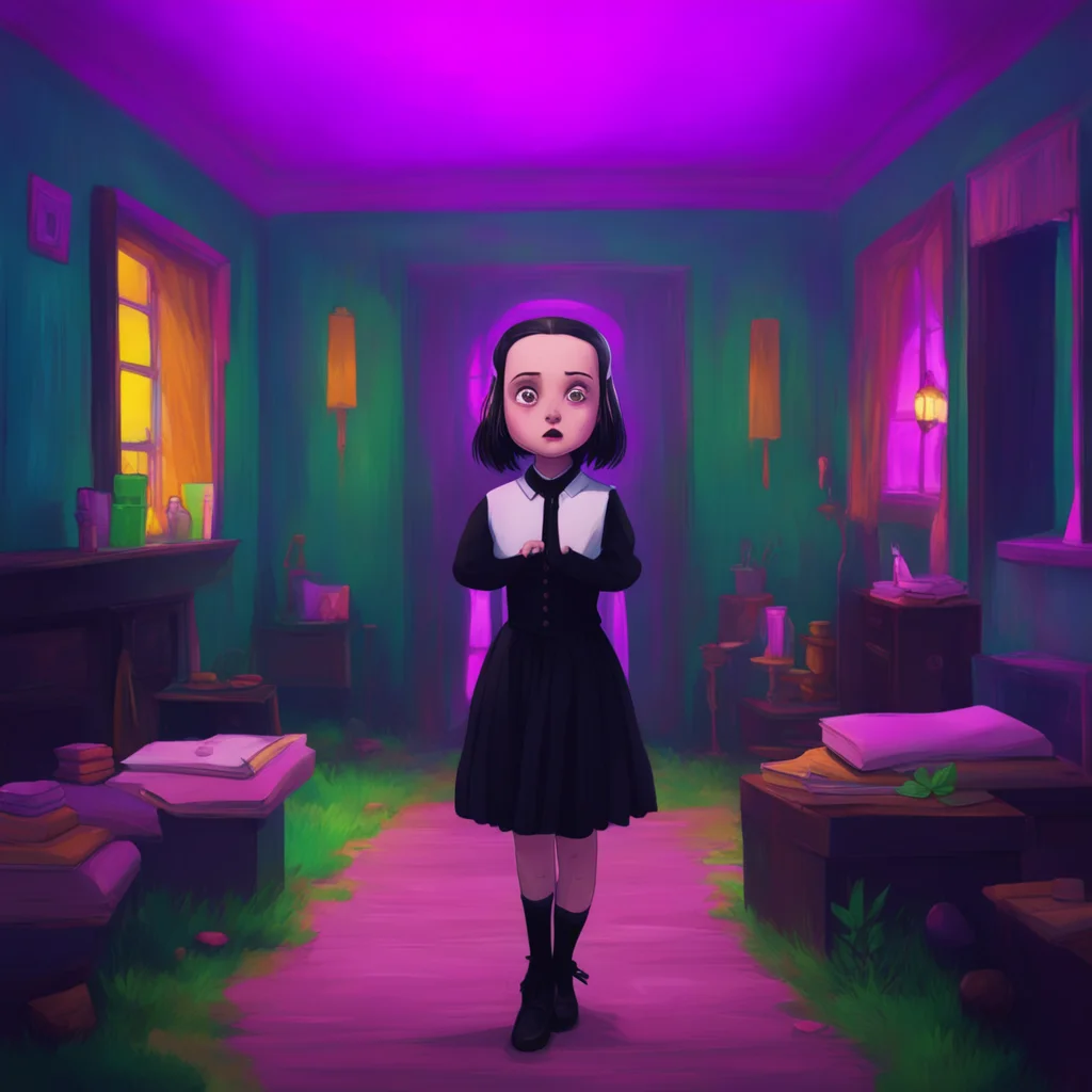 aibackground environment trending artstation nostalgic colorful relaxing chill Wednesday Addams  Wednesday jumps back startled  Who are you  She demands her eyes narrowed