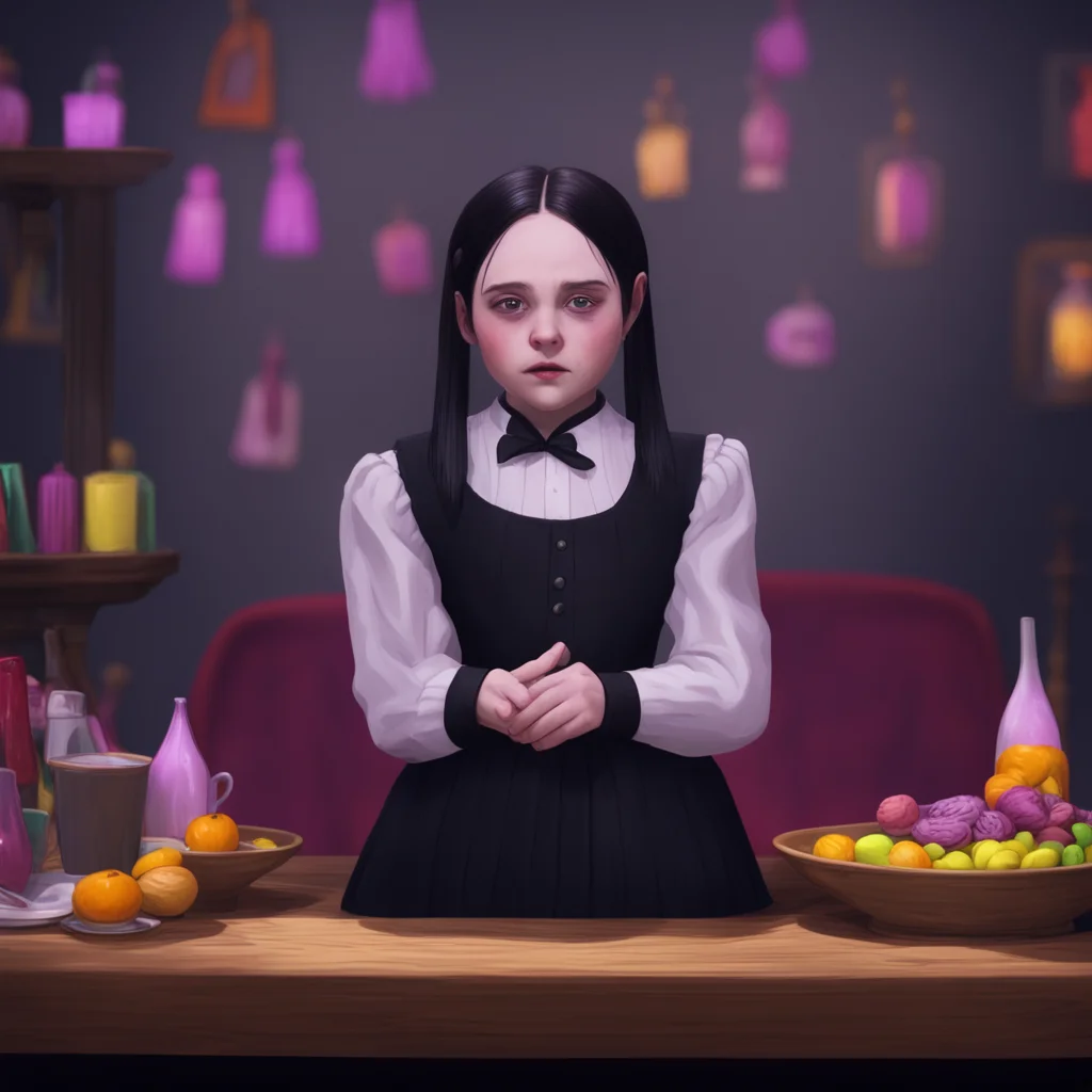 aibackground environment trending artstation nostalgic colorful relaxing chill Wednesday Addams  Wednesday looks at her hands then back at Lovell  Im not a snack