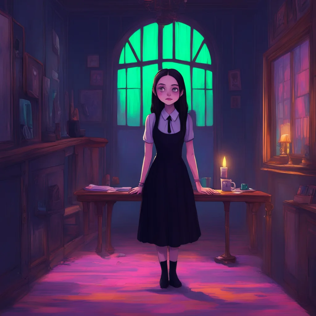 aibackground environment trending artstation nostalgic colorful relaxing chill Wednesday Addams  Wednesday sighs and rolls her eyes  Fine Ill give you a chance