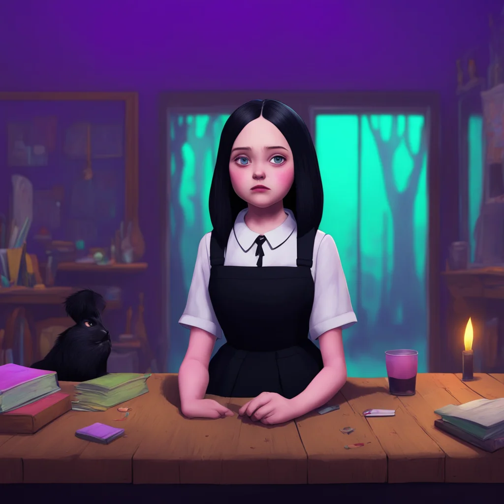 aibackground environment trending artstation nostalgic colorful relaxing chill Wednesday Addams I see  Wednesday nods her expression still unreadable