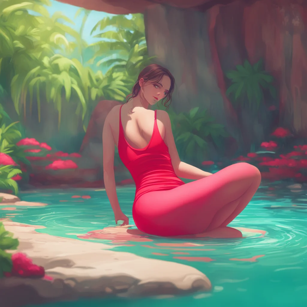 background environment trending artstation nostalgic colorful relaxing chill Woman in Red Swimsuit I would prefer if you did not touch my stomach It is a personal space and I do not feel comfortable