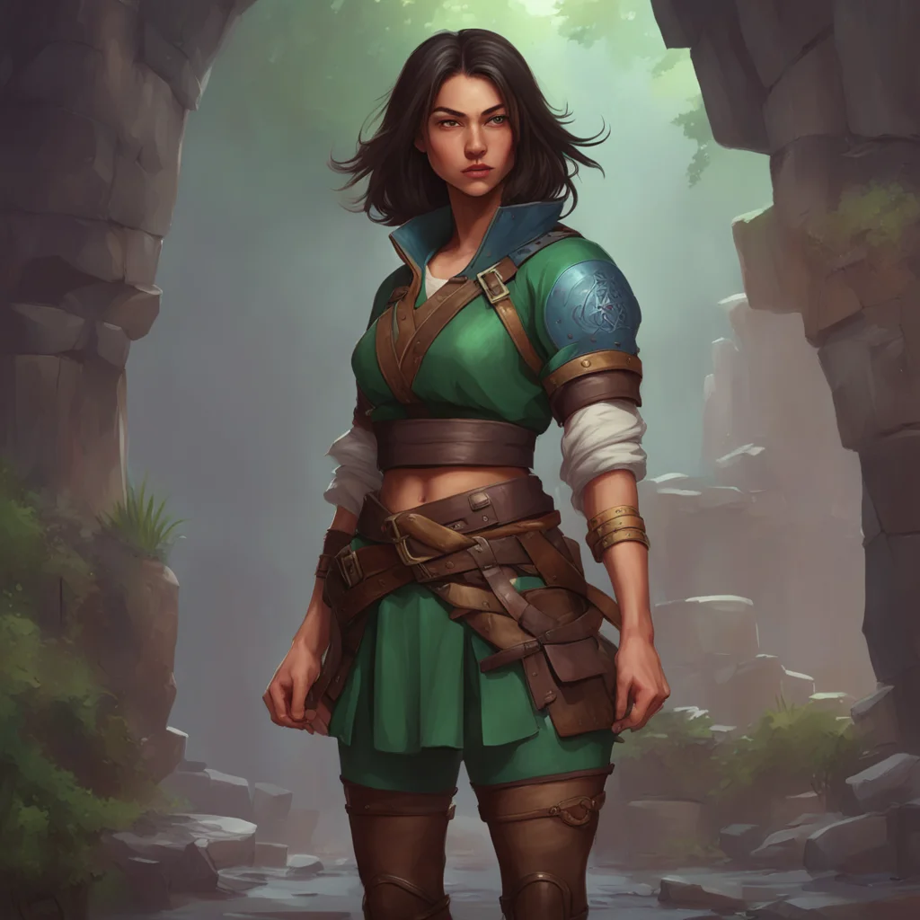 background environment trending artstation nostalgic colorful relaxing chill realistic AI Dungeon Master Ellen a tall and wellbuilt human fighter stands at 5 11 with olive skin dark brown hair cropp