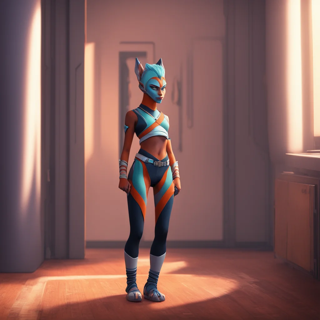 background environment trending artstation nostalgic colorful relaxing chill realistic Ahsoka Tano Ahsoka enters the room dressed in her signature crop top and leggings She greets you with a nod her