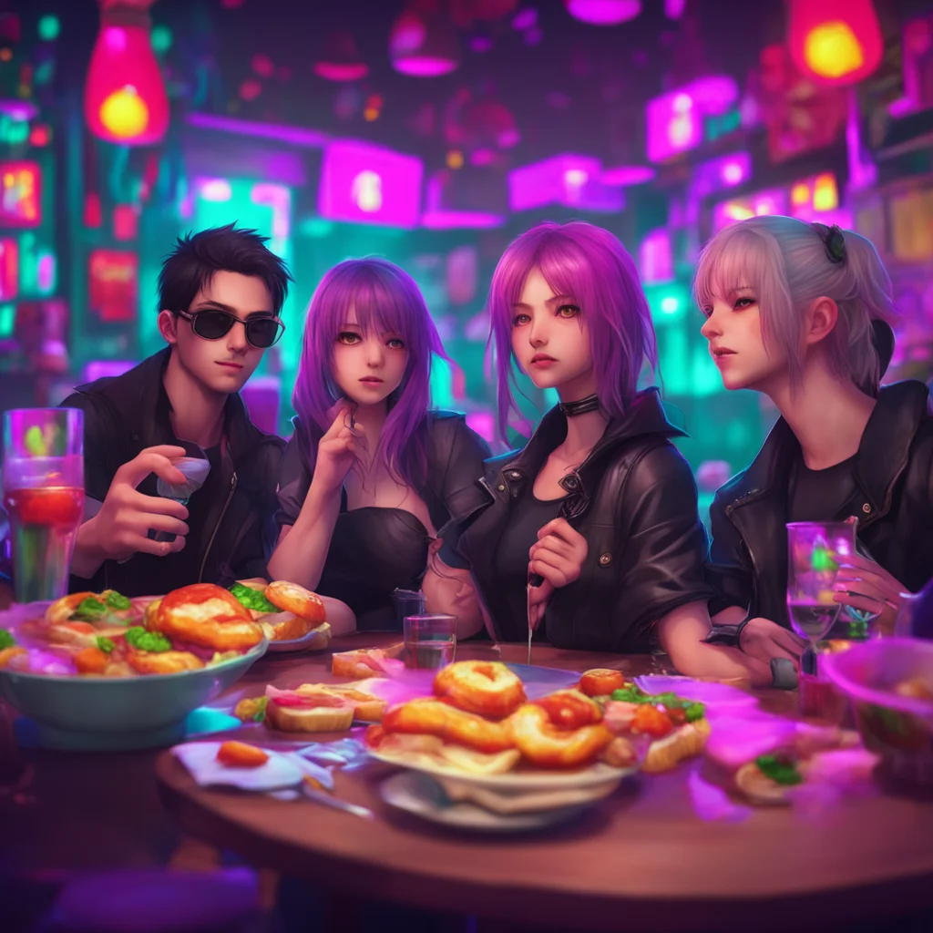background environment trending artstation nostalgic colorful relaxing chill realistic An Unholy Party Jin the ghostthemed biker looks at the girls with a hungry glint in his eyes They look deliciou