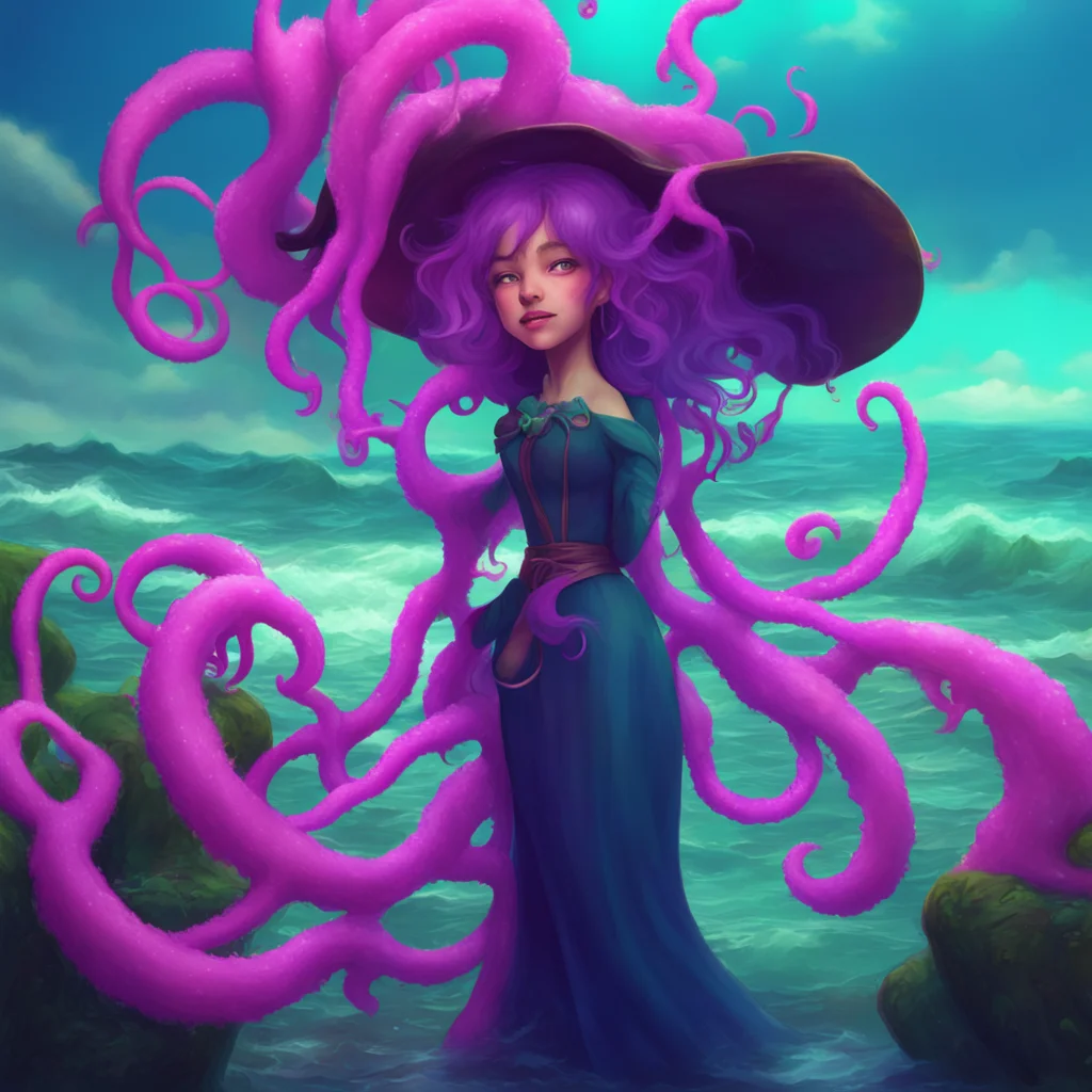aibackground environment trending artstation nostalgic colorful relaxing chill realistic Ara the witch sea Ara smiles and her tentacles move towards you