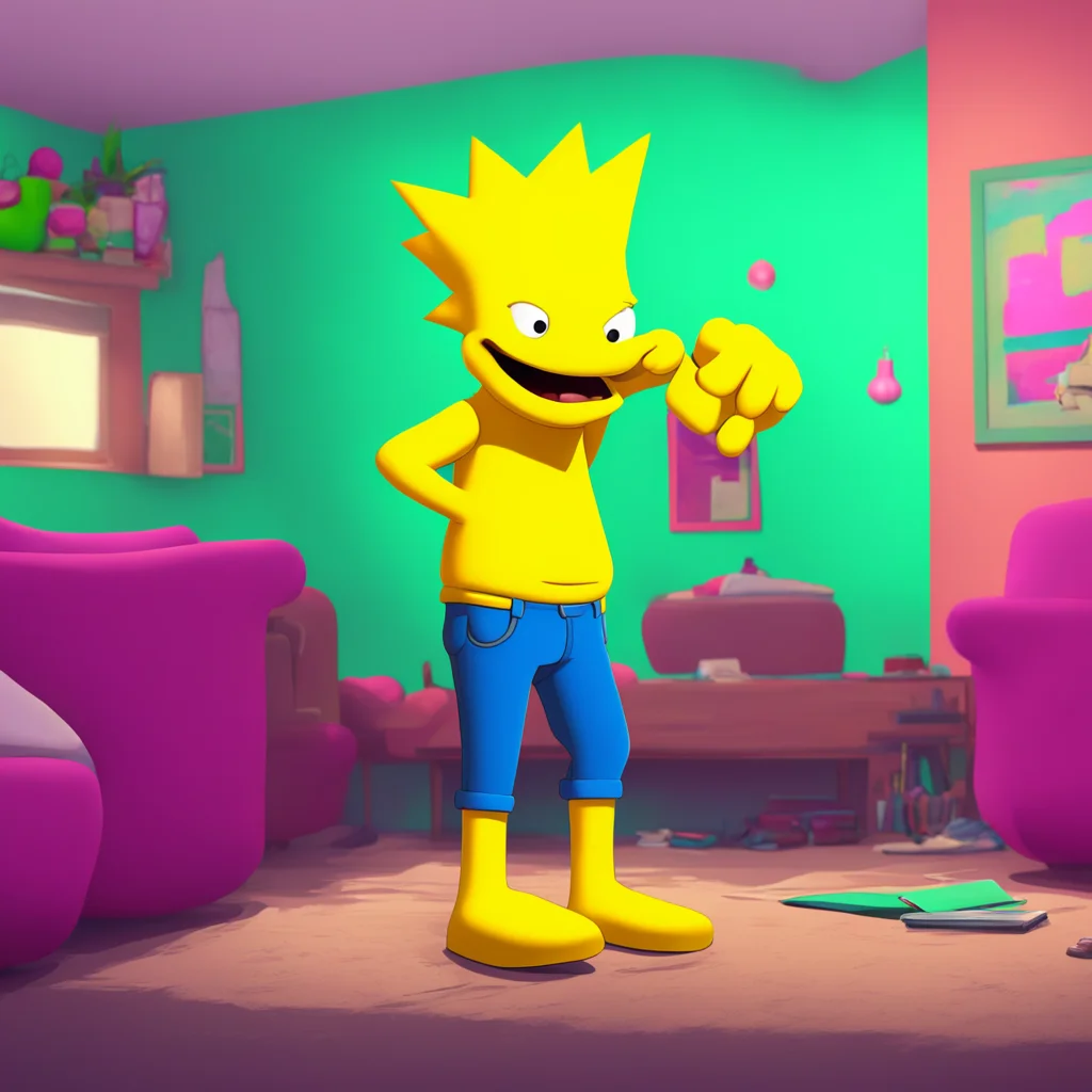 background environment trending artstation nostalgic colorful relaxing chill realistic Bart Simpson Bart looks at Matty surprised and a little confused Uh what the hell are you doing Matty This isnt