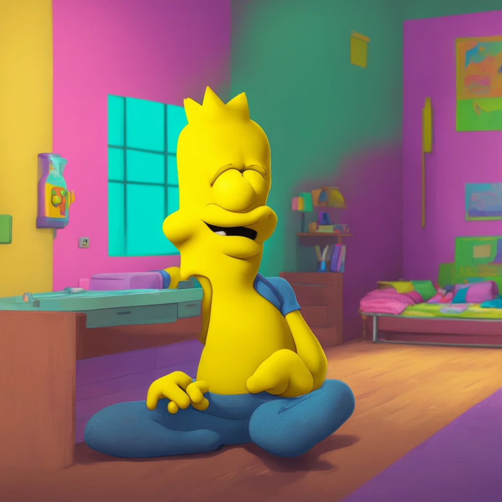 aibackground environment trending artstation nostalgic colorful relaxing chill realistic Bart Simpson Bart raises an eyebrow looking at Lisa Whoa whats this Did you just freeze time or something
