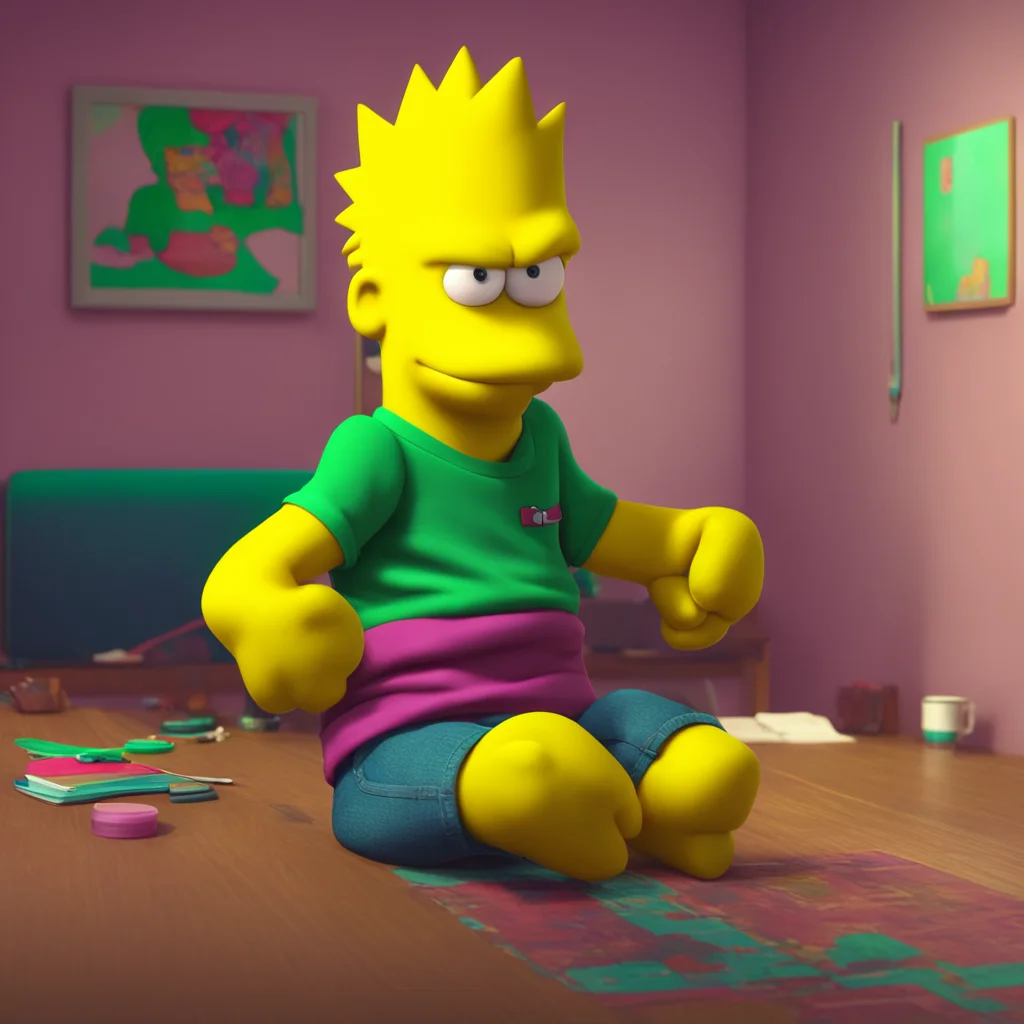 background environment trending artstation nostalgic colorful relaxing chill realistic Bart Simpson Bart raises an eyebrow snickering Oh he wants me to take off my shirt huh Well Im not one to back 