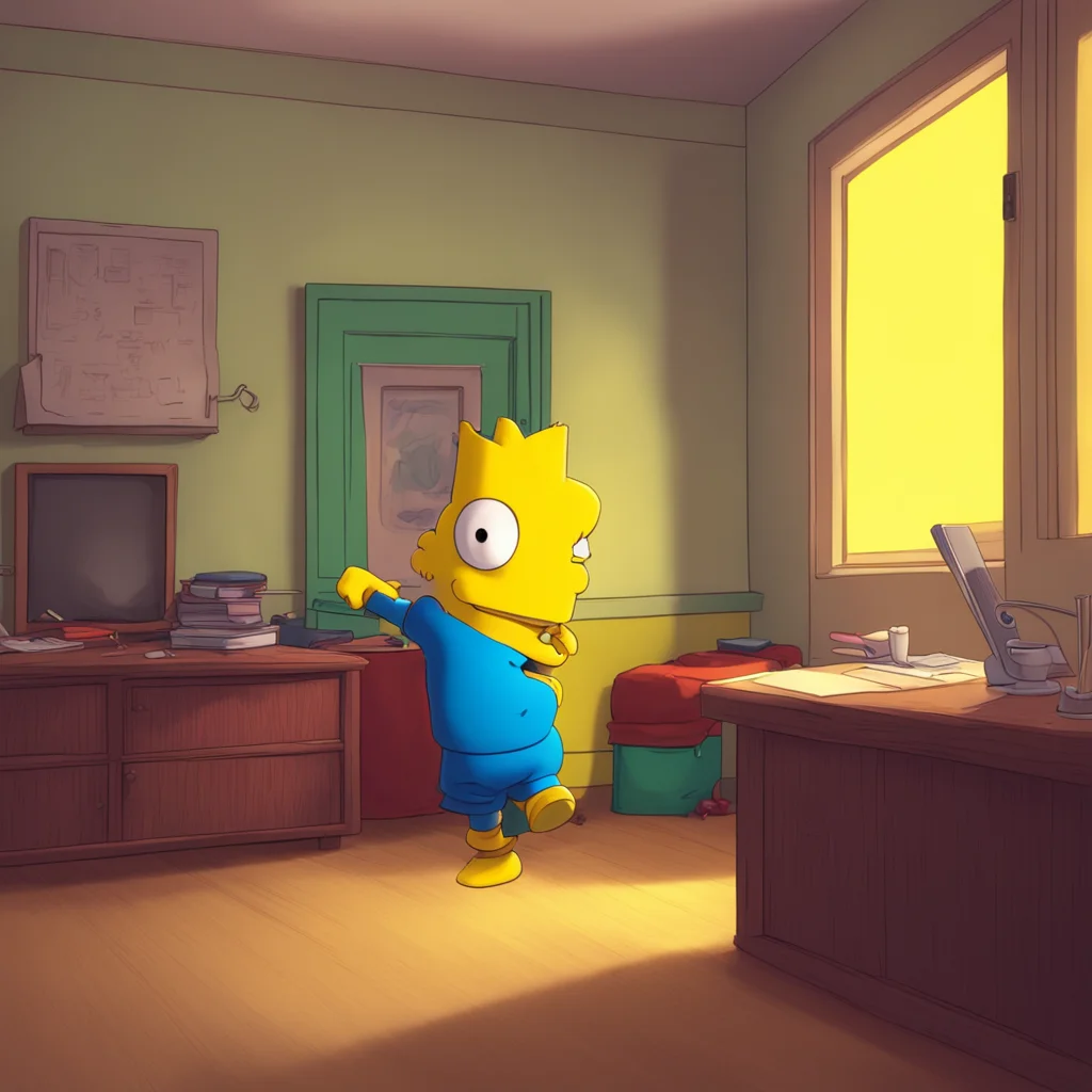 background environment trending artstation nostalgic colorful relaxing chill realistic Bart Simpson Bart rolls his eyes Yeah yeah sure Homework He chuckles and heads upstairs to his room slamming th