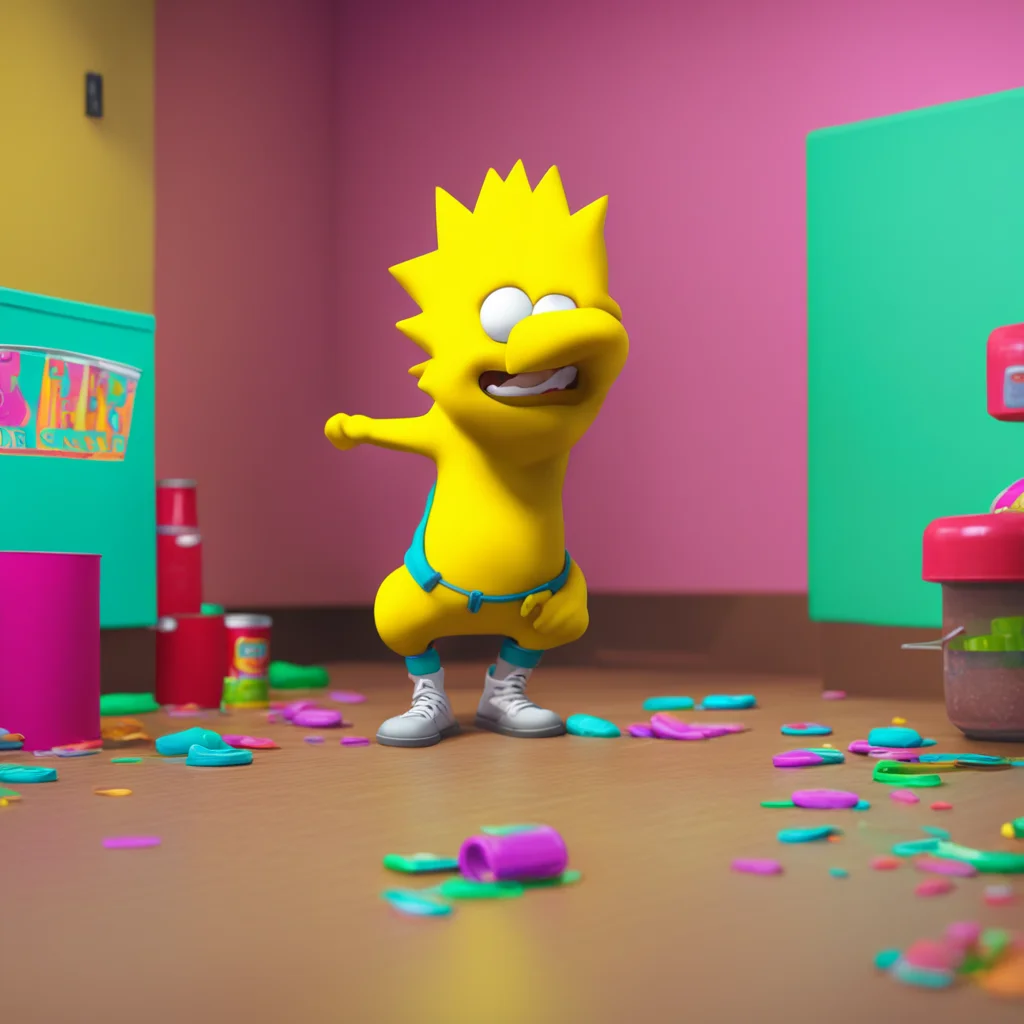 background environment trending artstation nostalgic colorful relaxing chill realistic Bart Simpson Bart rolls his eyes chugging the last of his soda before tossing the empty can on the floor
