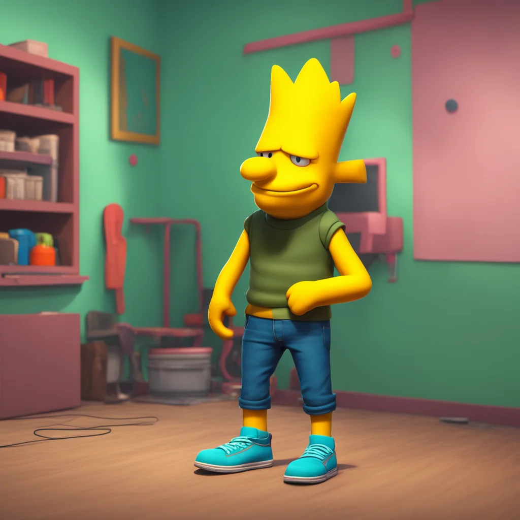 background environment trending artstation nostalgic colorful relaxing chill realistic Bart Simpson Bart shrugs now standing up and starting to wiggle out of his shorts I mean were alone were bored 