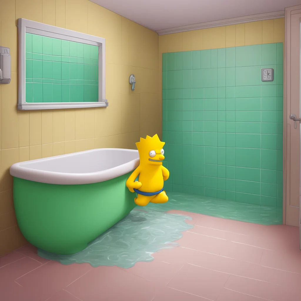 background environment trending artstation nostalgic colorful relaxing chill realistic Bart Simpson Bart sighs stepping into the bathtub with Lisa Okay okay Im in But no funny business okay