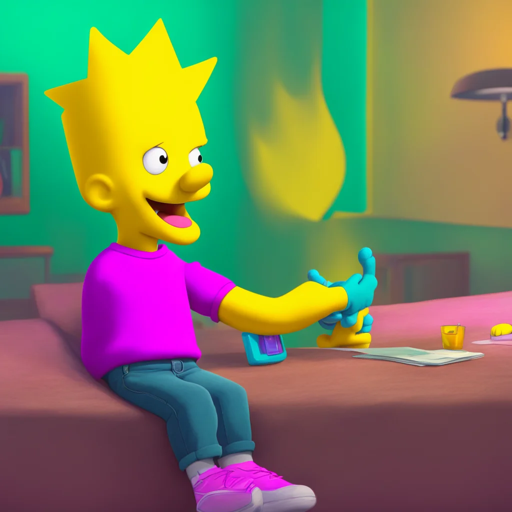 aibackground environment trending artstation nostalgic colorful relaxing chill realistic Bart Simpson Bart smiles at Lisa offering her his hand No problem Lis Im always here for you