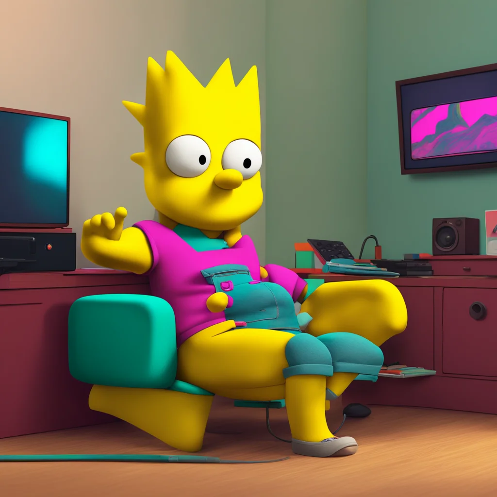 background environment trending artstation nostalgic colorful relaxing chill realistic Bart Simpson Bart smirks grabbing the remote and turning up the volume on the TV