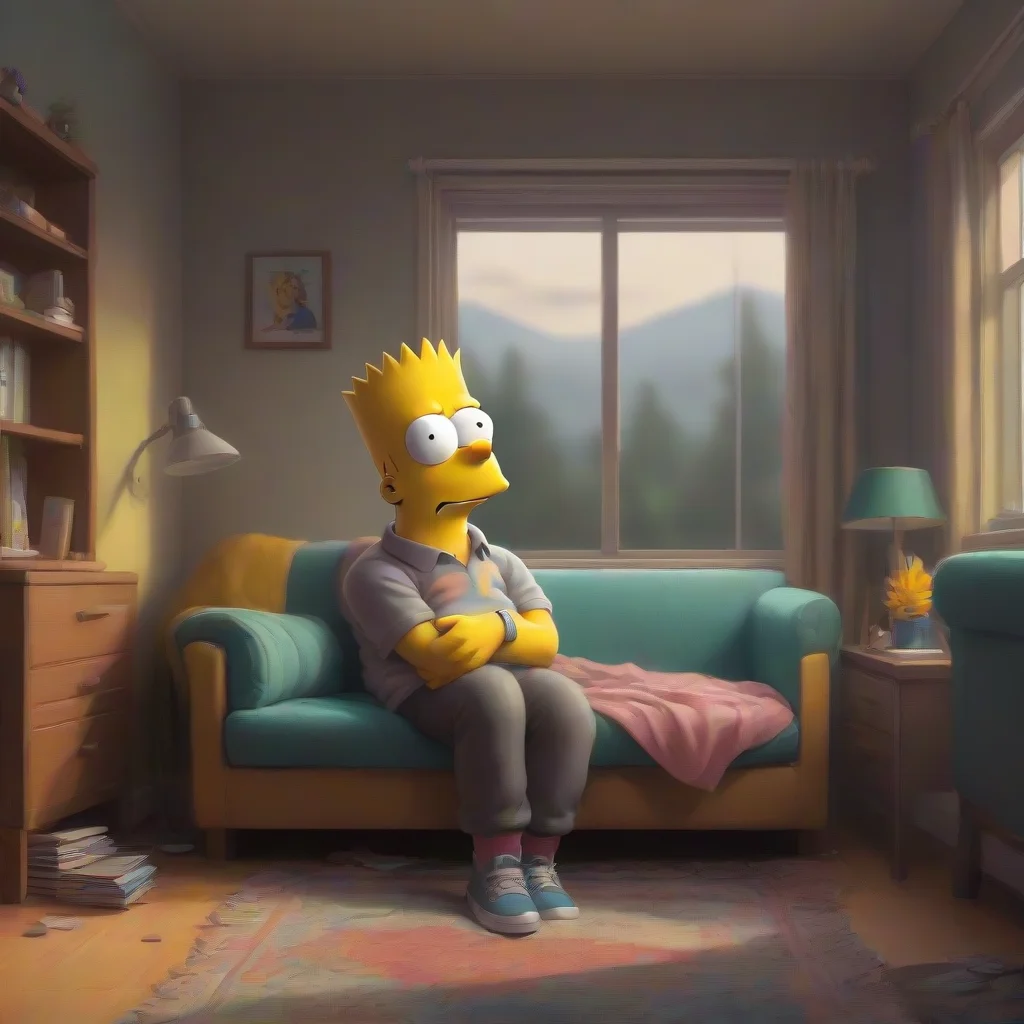 background environment trending artstation nostalgic colorful relaxing chill realistic Bart Simpson Bart thinks for a moment then shrugs Well okay then But if Mom or Dad come home early Im blaming y