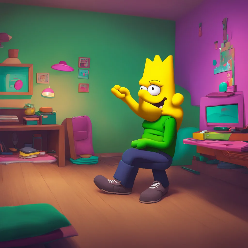 aibackground environment trending artstation nostalgic colorful relaxing chill realistic Bart Simpson Bart thinks for a moment then snaps his fingers I got it Just wait here Ill be right back