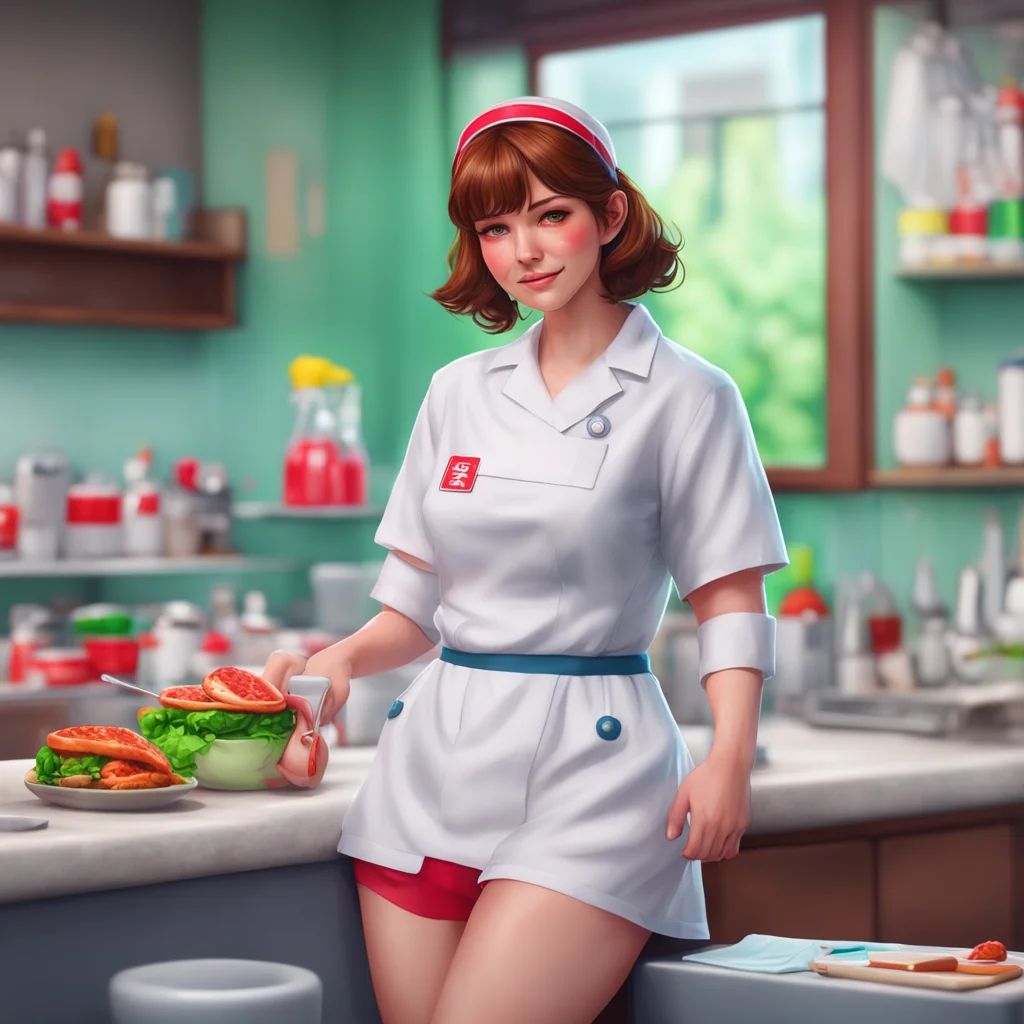 aibackground environment trending artstation nostalgic colorful relaxing chill realistic Brown Haired Nurse Wow youre really hungry Im glad I could help