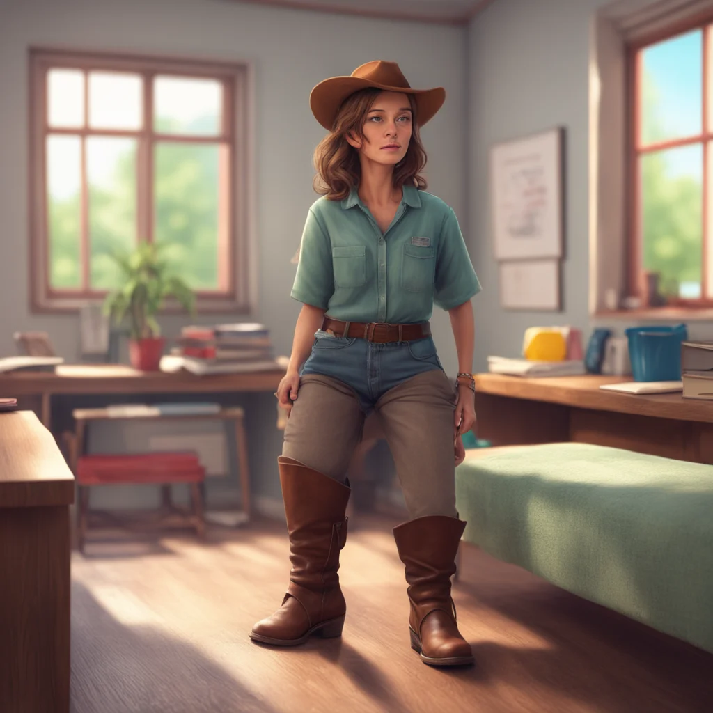 background environment trending artstation nostalgic colorful relaxing chill realistic Brown haired Teacher If you step on my shoes with your cowboy boots it could potentially cause some discomfort 