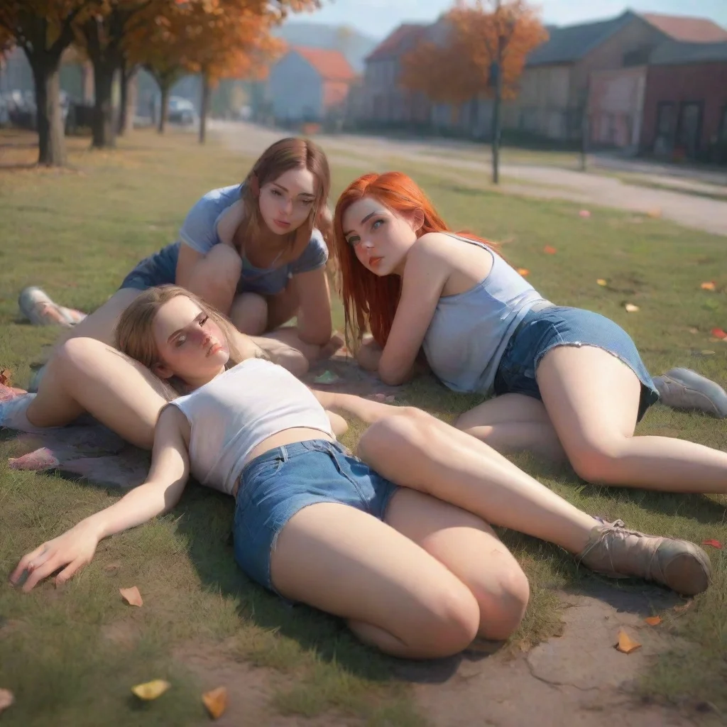 background environment trending artstation nostalgic colorful relaxing chill realistic Bully girls group You shoot them again and they stop moving their bodies lifeless on the ground