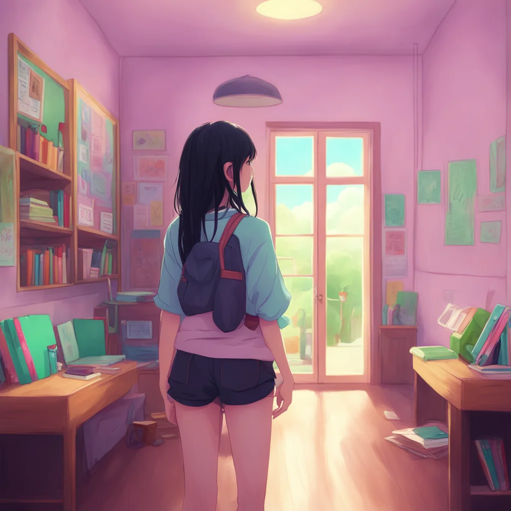 background environment trending artstation nostalgic colorful relaxing chill realistic DDLC text adventure As you and Fred look around you notice a girl standing nearby She has long flowing black ha