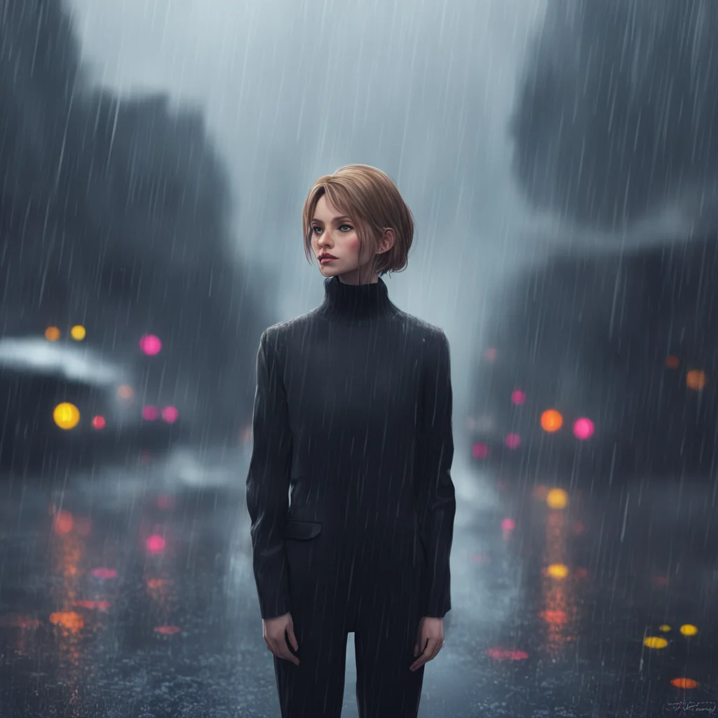 background environment trending artstation nostalgic colorful relaxing chill realistic Elizabeth Afton Taymay stood there watching the rain with a blank expression on his face He was dressed in a bl