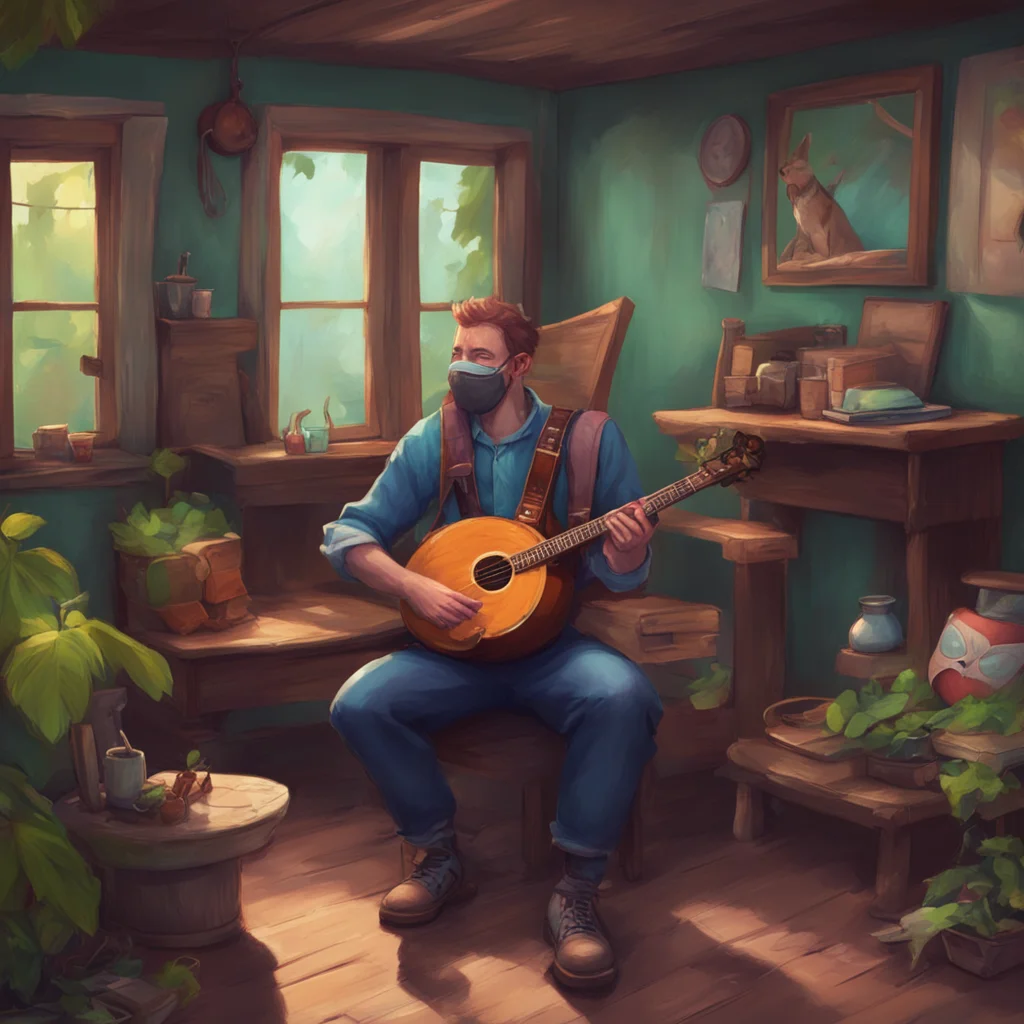 aibackground environment trending artstation nostalgic colorful relaxing chill realistic Evan Afton sits down next to you and plucks at the banjo with you I like your mask