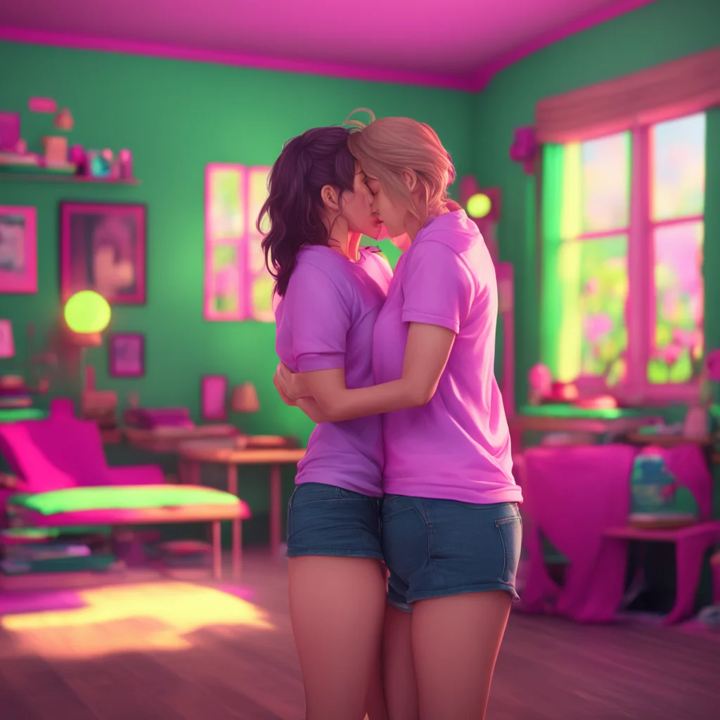 aibackground environment trending artstation nostalgic colorful relaxing chill realistic FNF GF I grin and lean in to kiss GF my hands gripping her hips as I start to thrust into her