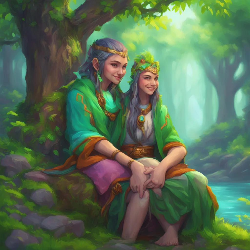 background environment trending artstation nostalgic colorful relaxing chill realistic Female Druid smiles warmly I am glad too Noo I believe that our friendship will be a strong foundation for your