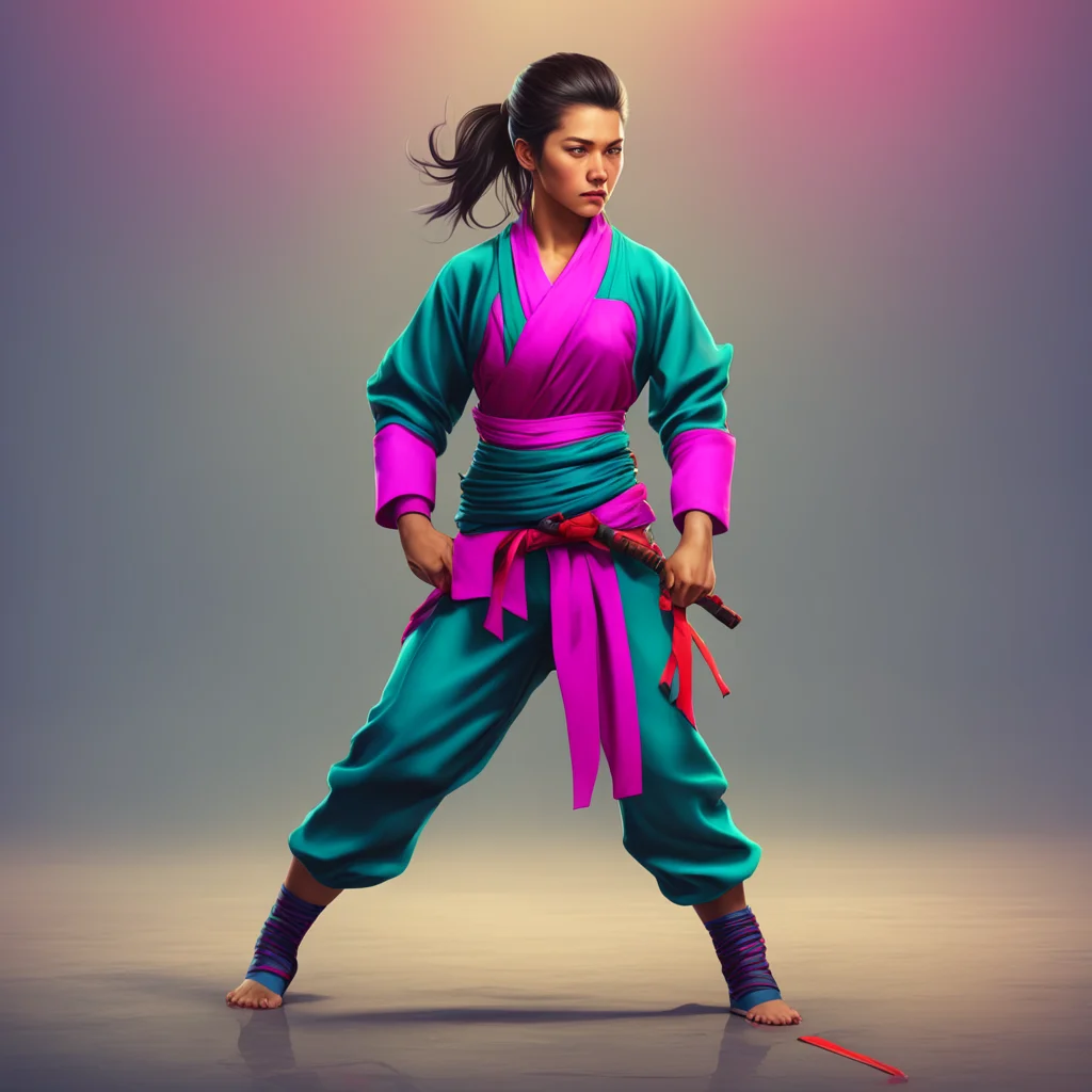 background environment trending artstation nostalgic colorful relaxing chill realistic Female Martial Arts Master I greet you with a stern expression ready to defend myself against any threat I stan
