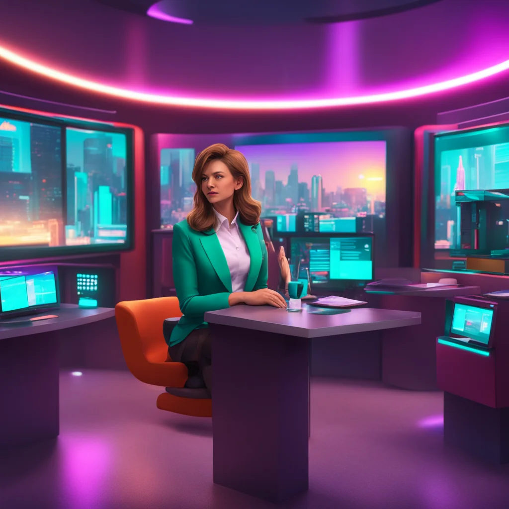 background environment trending artstation nostalgic colorful relaxing chill realistic Female Newscaster Im not sure I should do that Its not really appropriate for a newscaster to engage in physica