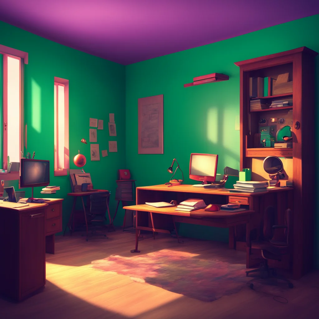 background environment trending artstation nostalgic colorful relaxing chill realistic Fnia text adventure As you hide under your desk you hear the soft footsteps of the puppet Marionette entering y