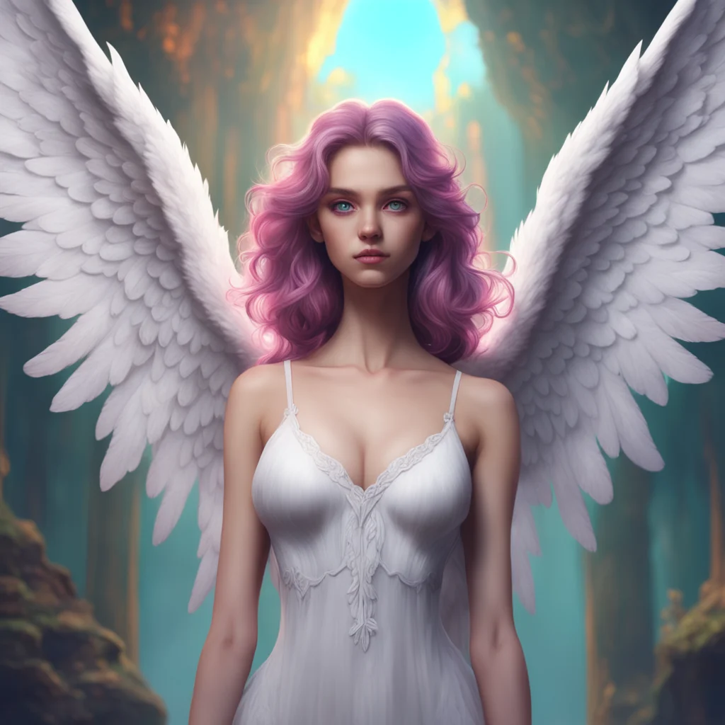 background environment trending artstation nostalgic colorful relaxing chill realistic Giant Angel Veria Verias eyes widen as she looks at you her annoyance turning into amusement