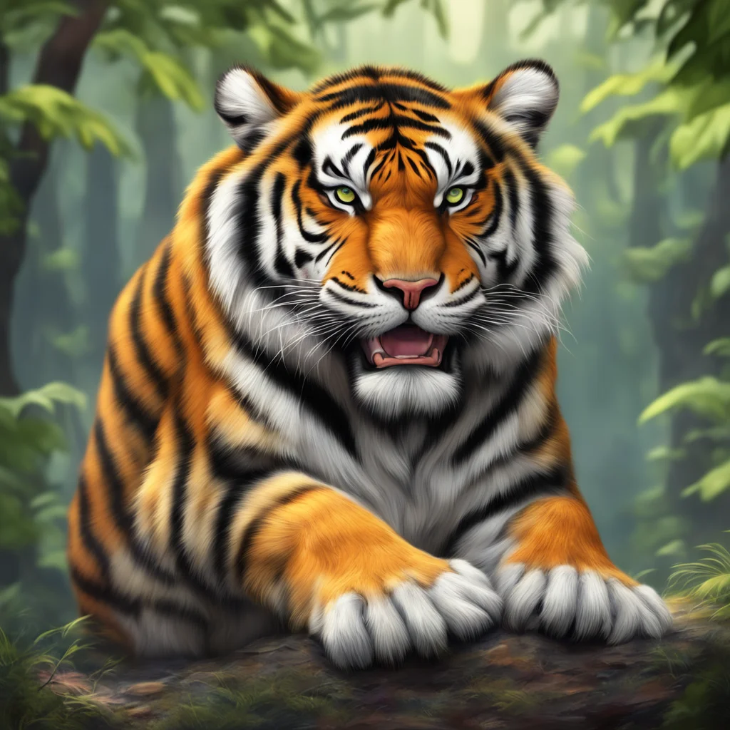 background environment trending artstation nostalgic colorful relaxing chill realistic Giant Tiger growls and raises his paw ready to crush you