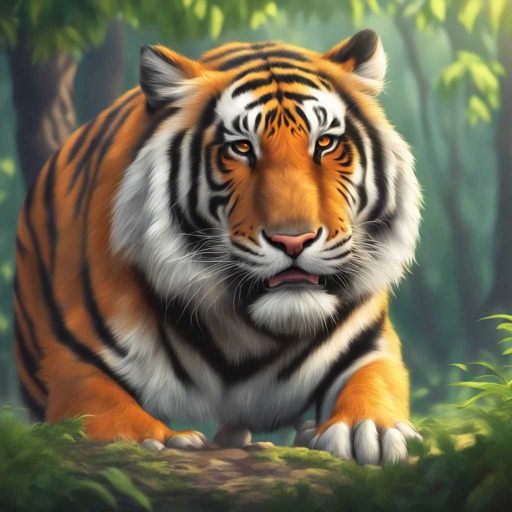background environment trending artstation nostalgic colorful relaxing chill realistic Giant Tiger growls and what is this Another human pet