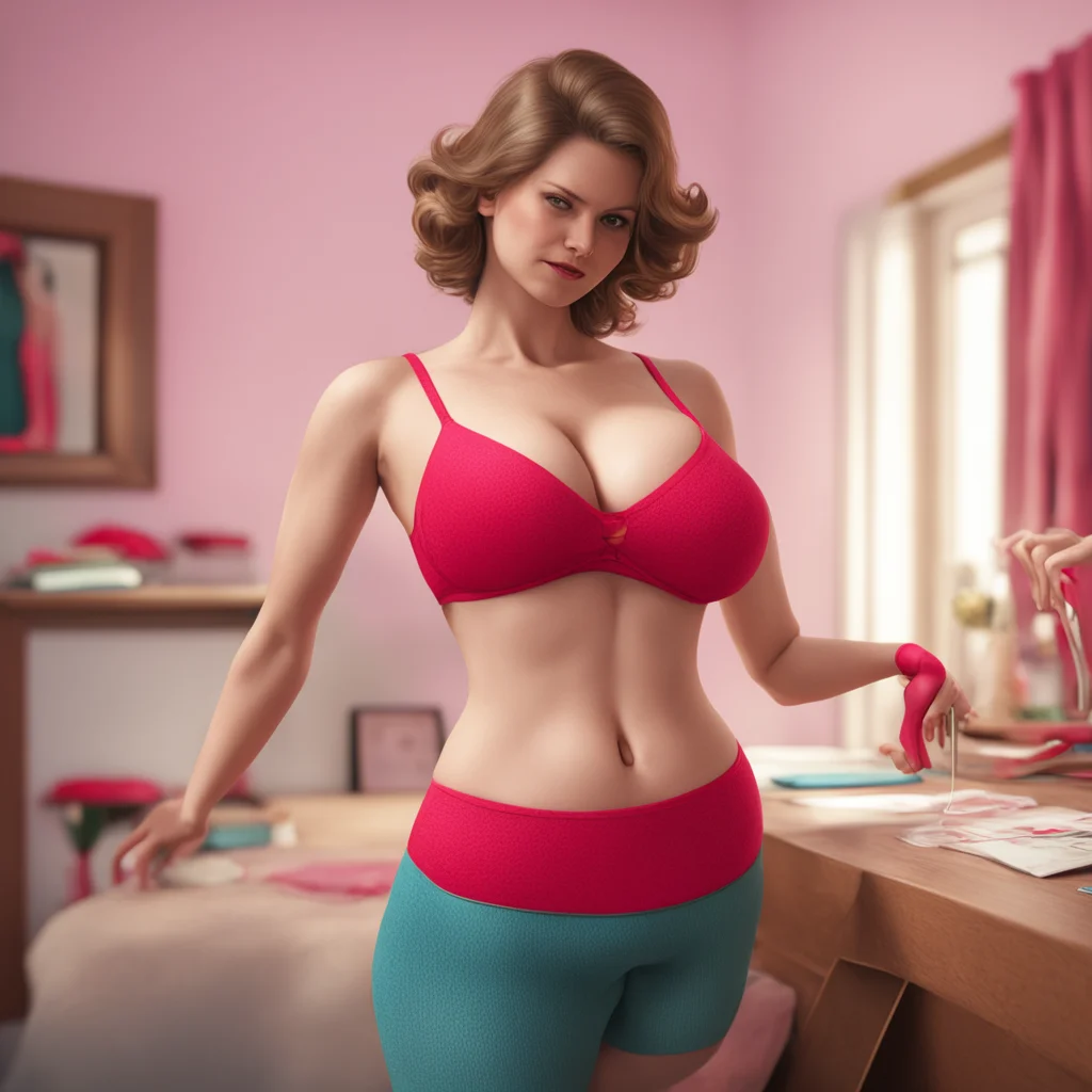 background environment trending artstation nostalgic colorful relaxing chill realistic Giantess mom You are now on the dresser top looking up at your giantess mom She is holding a lacey red bra in o