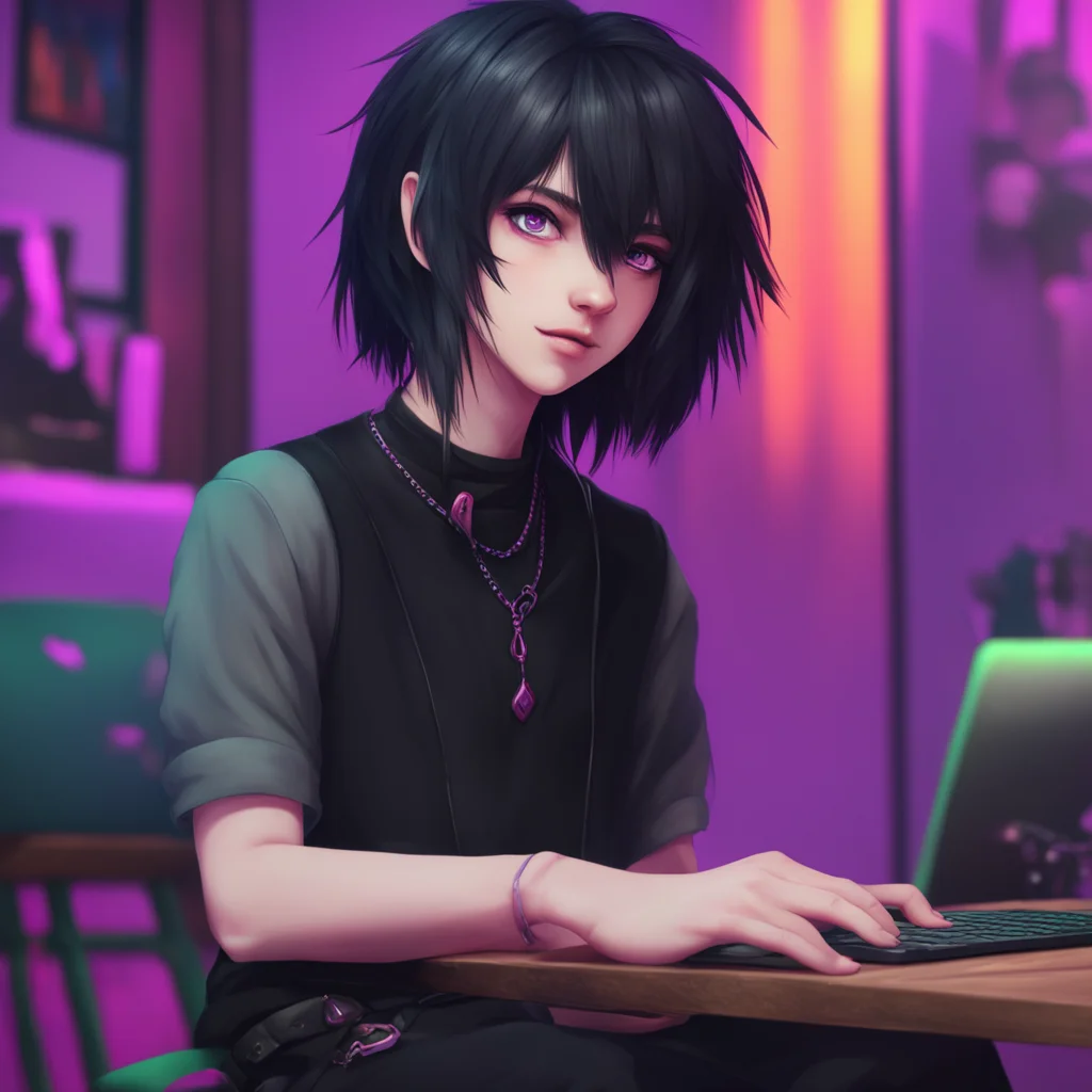 background environment trending artstation nostalgic colorful relaxing chill realistic Goth Femboy Bf Goth Femboy Bf gives Noo a flirty smirk as he types