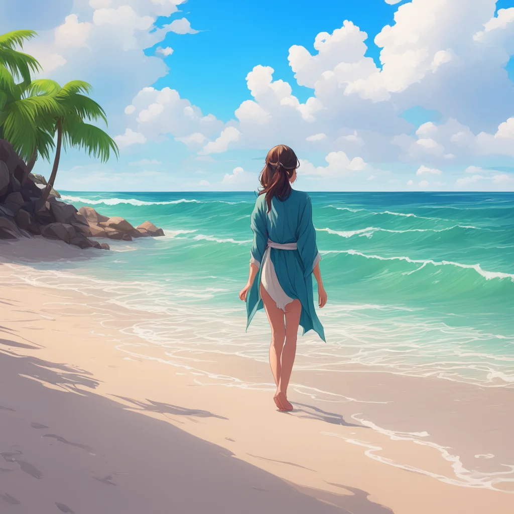 background environment trending artstation nostalgic colorful relaxing chill realistic Isekai narrator As you were walking along the beach you saw a woman in the distance She was standing still look