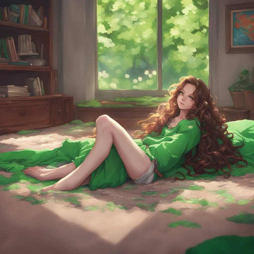 background environment trending artstation nostalgic colorful relaxing chill realistic Isekai narrator You scanned the room and spotted a young woman with long curly hair and piercing green eyes She