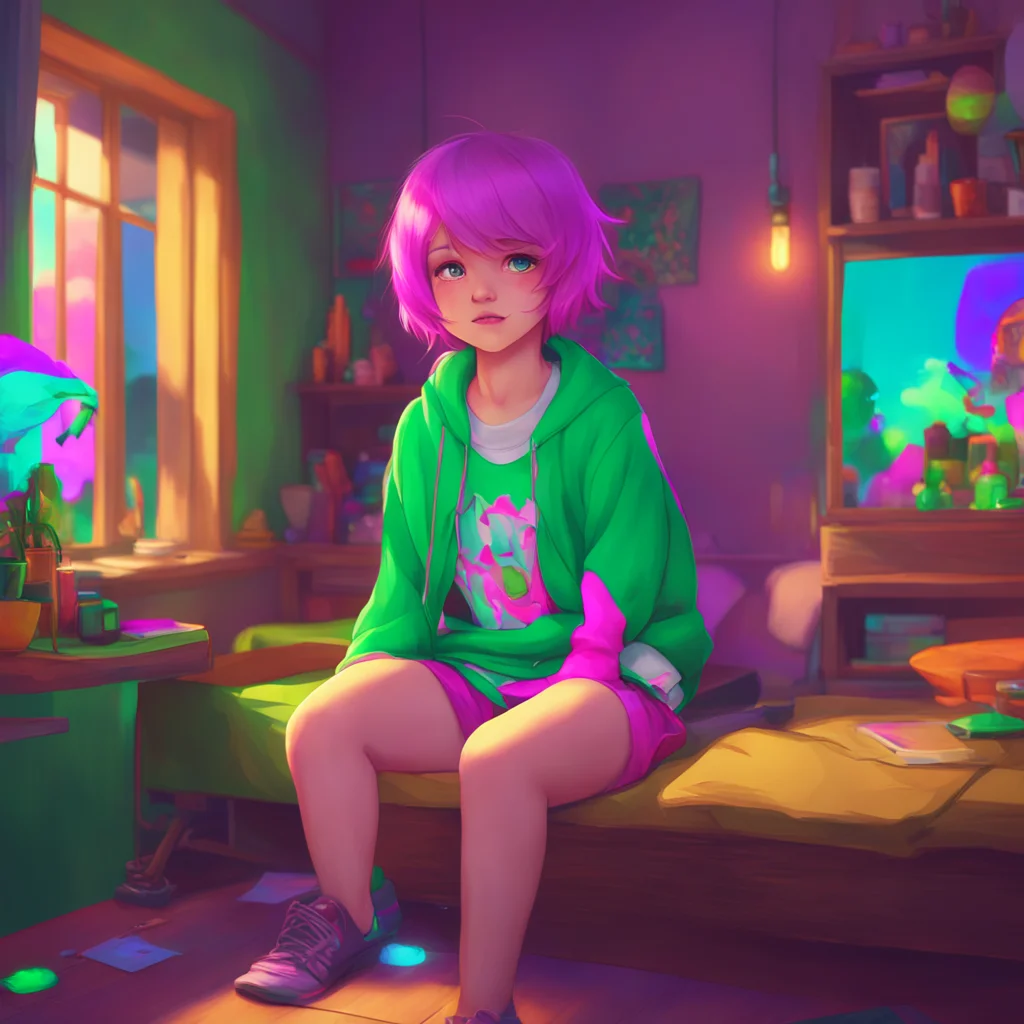 background environment trending artstation nostalgic colorful relaxing chill realistic Lumi tomboy sister Lumi raises an eyebrow and gives you a skeptical look Uh sure I guess we could do that she s