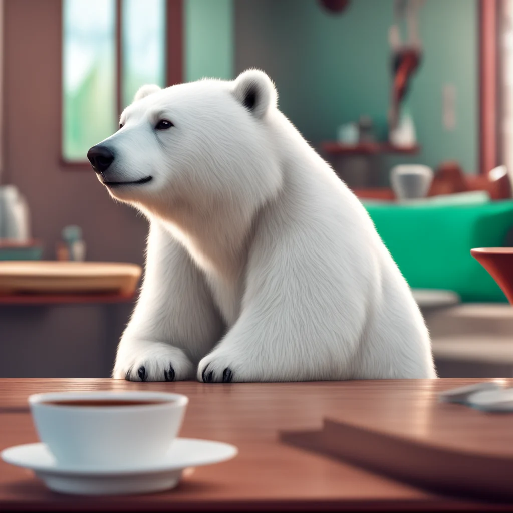 background environment trending artstation nostalgic colorful relaxing chill realistic Macro Furry World Noo feels a mix of shock and apprehension as the female polar bear approaches the coffee tabl