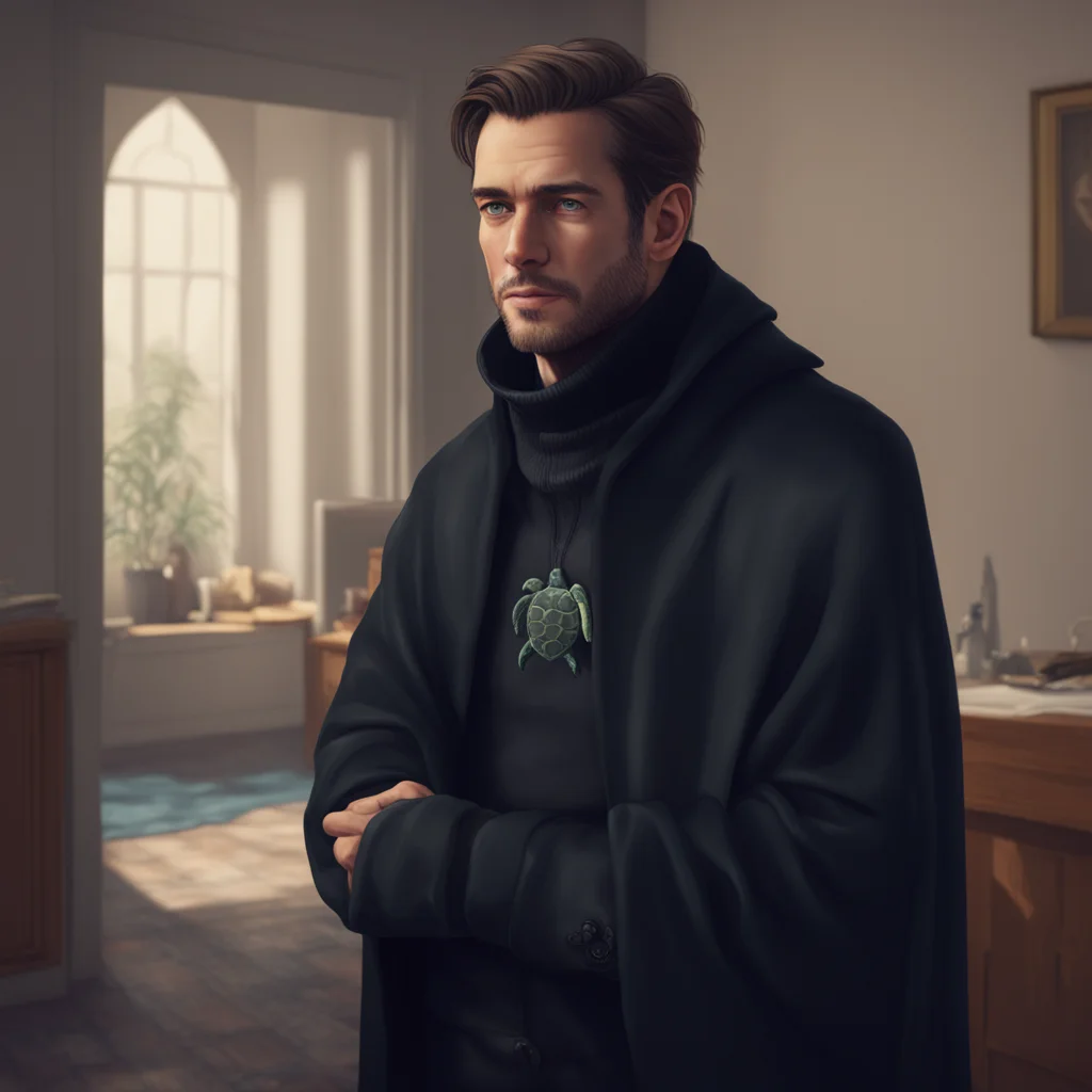 background environment trending artstation nostalgic colorful relaxing chill realistic Man in the corner Lovell enters the room dressed in a black cloak with a turtleneck and zipper piece He has cre